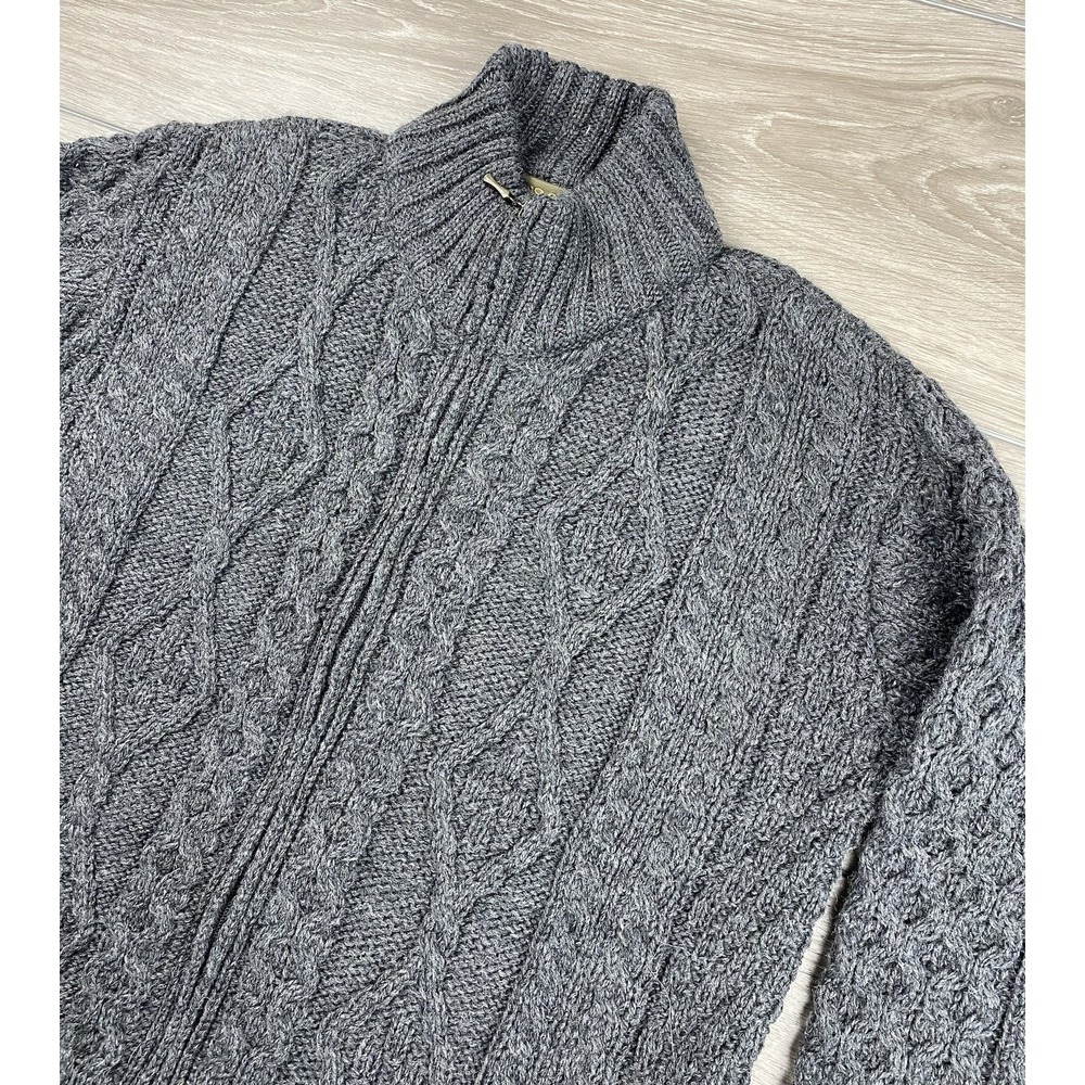 Inis Crafts Women's 100% Merino Wool Irish Aran Cable Knit Fisherman Sweater M
